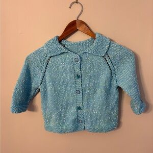 New Hand Knit Turquoise Girls Cardigan